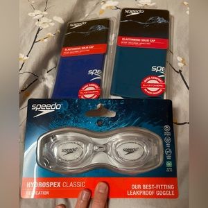 Speedo - two swim caps and goggles